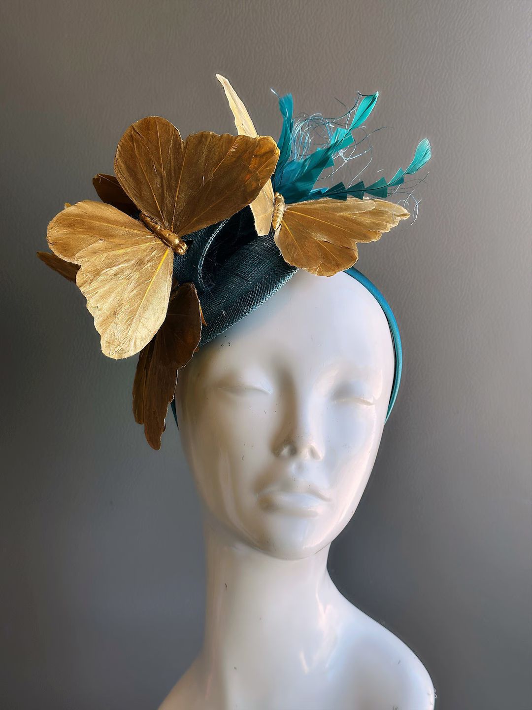 Teal Gold Butterfly Fascinator Tea Party Hat - Etsy | Etsy (US)