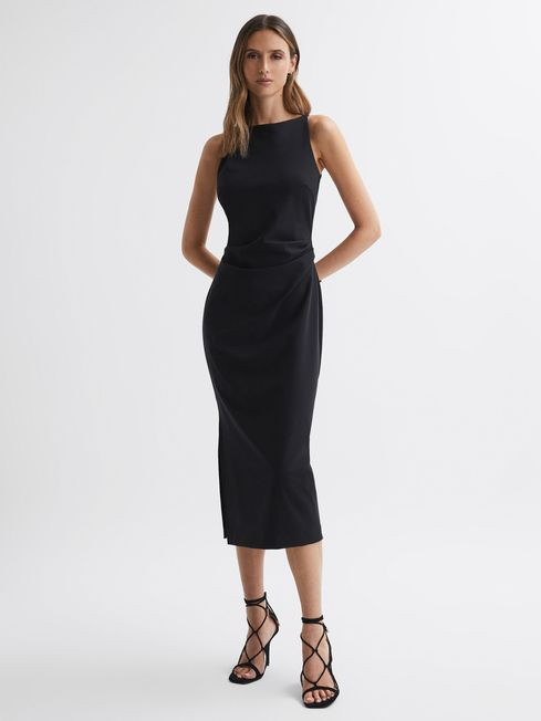 Reiss Black Scarlett Bodycon Boat Neck Midi Dress | Reiss UK