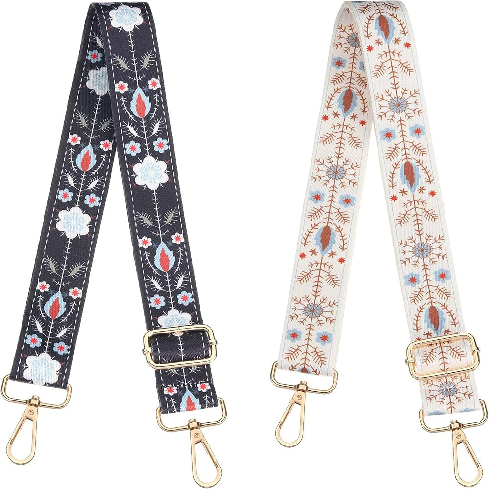 2 Pieces Wide Adjustable Purse Strap Replacement Crossbody Handbag Strap Guitar Style Stripe Belt (P | Amazon (US)