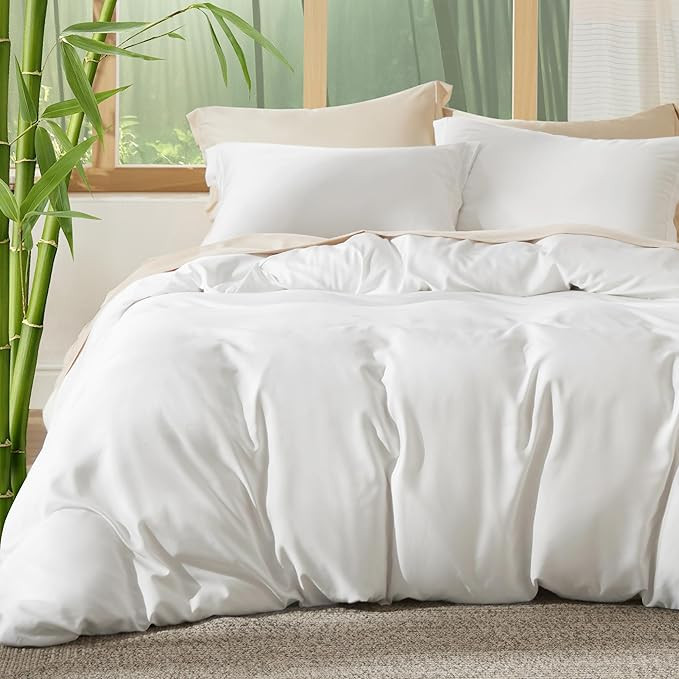 Bedsure White Duvet Cover Queen Size - Rayon Derived from Bamboo Cooling Duvet Cover Set, 3-Piece... | Amazon (US)
