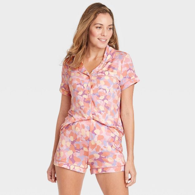 Women's Beautifully Soft Abstract Print Short Sleeve Notch Collar Top and Shorts Pajama Set - Sta... | Target