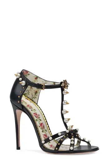 Women's Gucci Regina Embellished T-Strap Sandal, Size 6US / 36EU - Black | Nordstrom