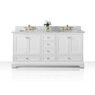 Audrey 72 in. W x 22 in. D Bath Vanity in White with Marble Vanity Top in White with White Basins | The Home Depot