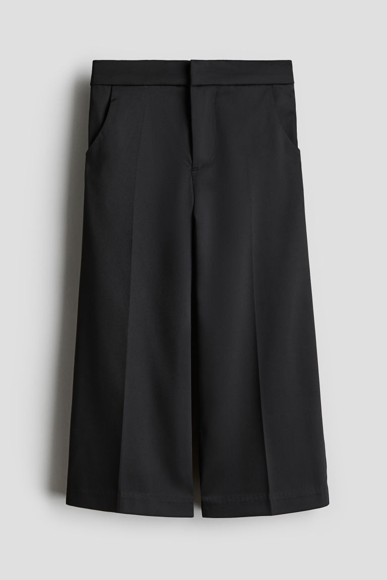 H & M - Wide-leg twill trousers - Black | H&M (UK, MY, IN, SG, PH, TW, HK)