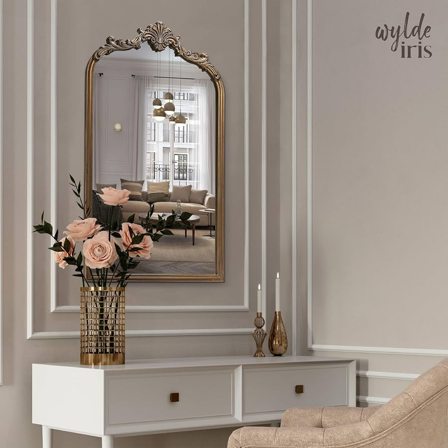 Wylde Iris English Estate Carved Arch Wood Wall Mirror, Mirror for Entryway, Living Room, Bathroo... | Amazon (US)