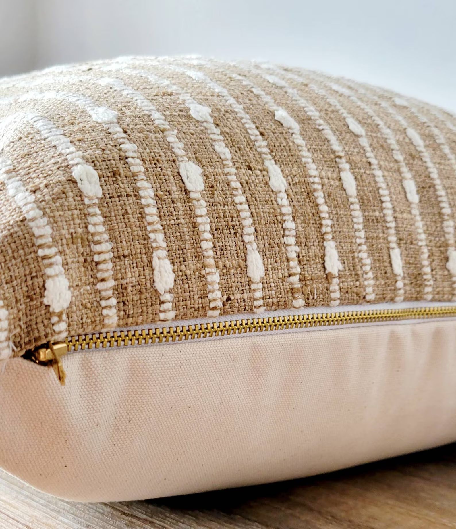 Modern Farmhouse textured pillow, small lumbar 12x17 pillow, camel woven pillow with white knot d... | Etsy (US)