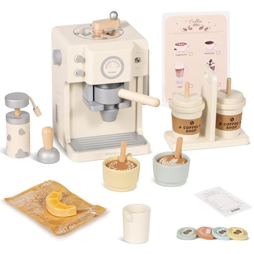 Pithfor Kids Wooden Coffee Playset with Grinder, Toy Coffee Maker for Kids Toddlers, Pretend Play Kitchen Appliances & Accessories Toy Gift for Boys Girls | Amazon (US)