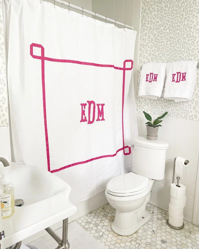 Monogram Applique Shower Curtain with trestle trim / Bath Curtain | Etsy (US)