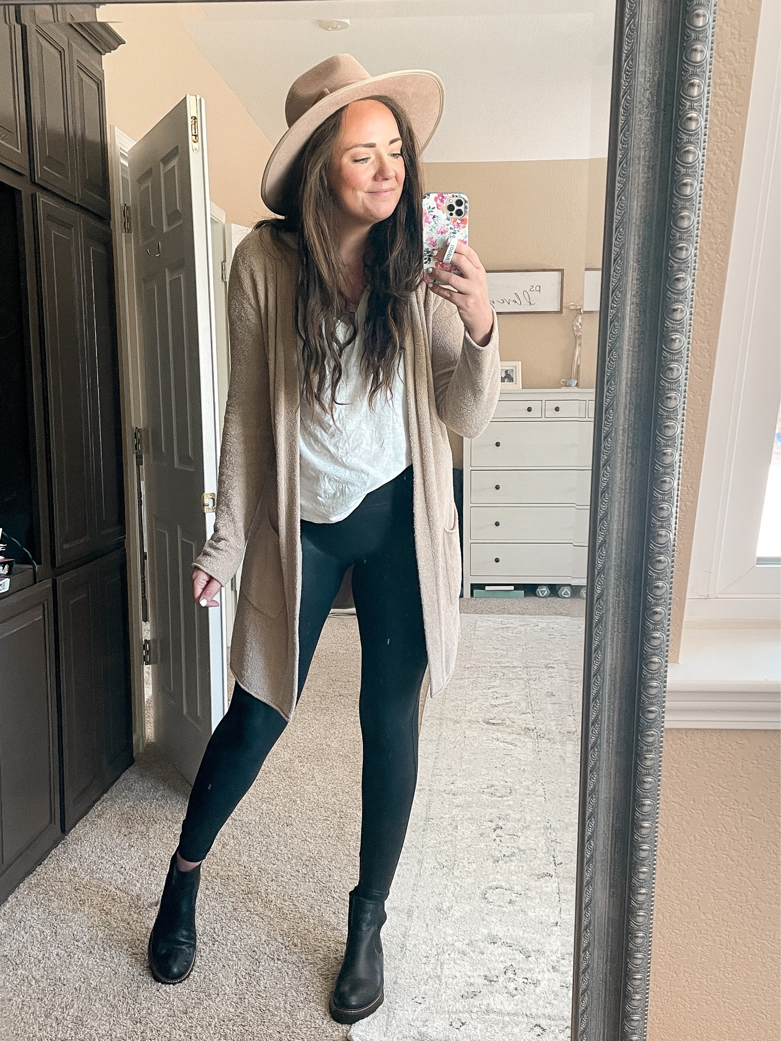 My favorite basics from the sale!! This outfit is like ME in an outfit. Also makes me excited for cold weather (as it's 100+ here all week 😅). Cardigan is SO SOFT and the perfect neutral. Spanx leggings are the best- they're my "fancy" leggings. Size up one! Everything is on sale! #nsale #nordstrom

#LTKunder50 #LTKunder100 #LTKsalealert