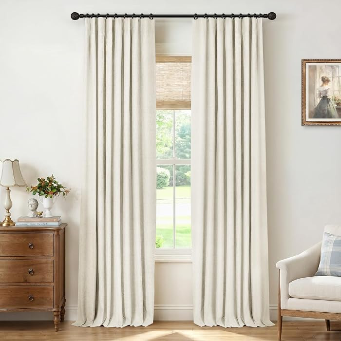 INOVADAY 100% Blackout Curtains for Bedroom, Black Out Curtains 84 Inch Long, Clip Rings Linen Bl... | Amazon (US)