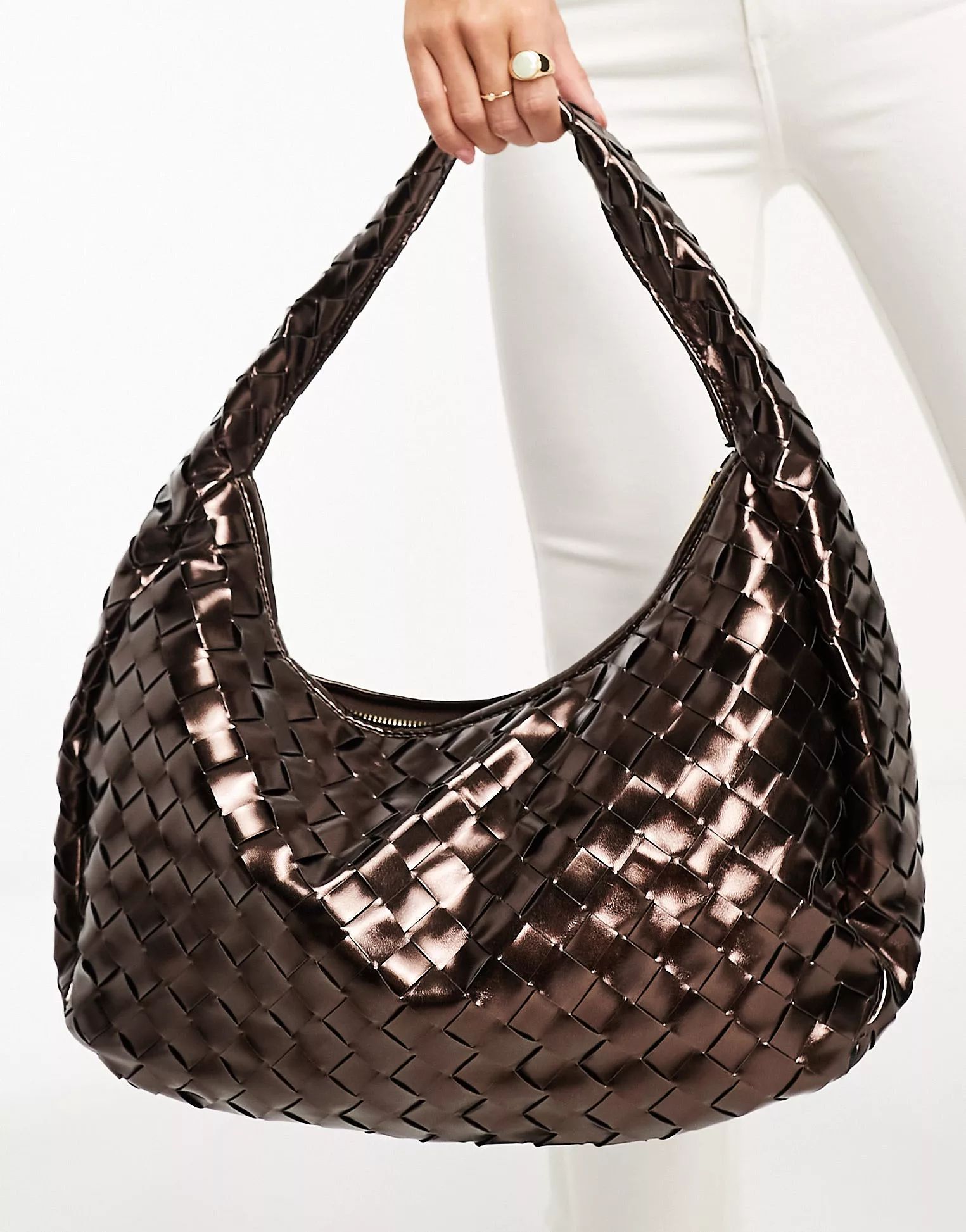 Glamorous woven oversized shoulder bag in metallic chocolate brown | ASOS (Global)