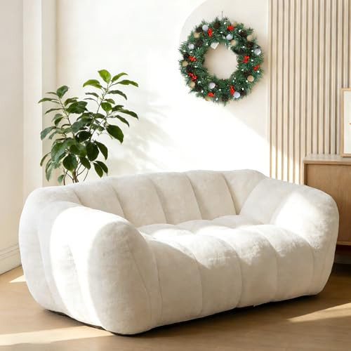 Fluffy Bean Bag Couch for Adults,Small Loveseat Couches,Mini Couch for Bedroom,Cozy Cloud Loveseat Mini Bean Bag Sofa,Reading Chair for Living Room Bedroom,Beige | Amazon (US)