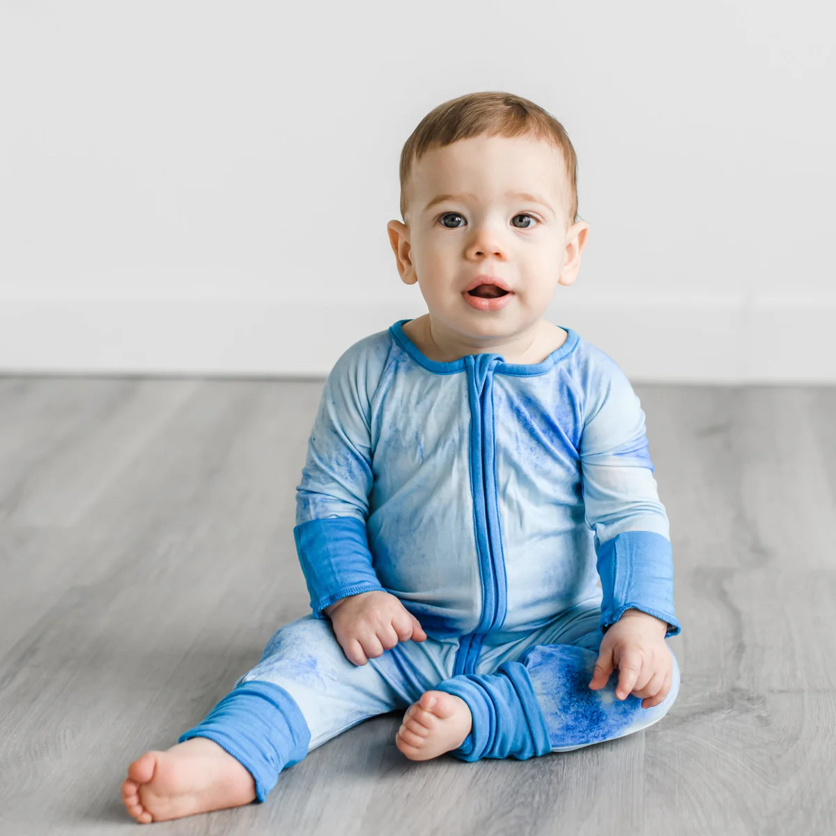 Blue Watercolor Bamboo Viscose Zippy | Little Sleepies