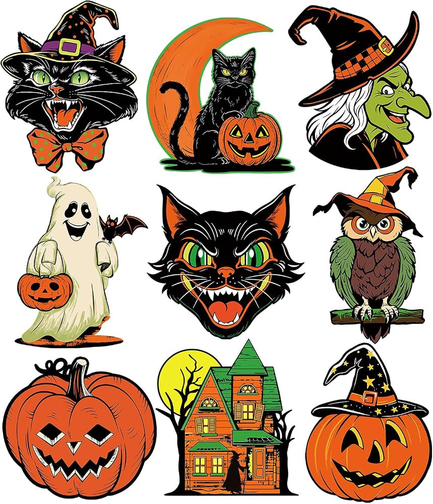 Large Vintage Halloween Decorations Double-Sided Halloween Cutouts Retro Halloween Spooky Ghost P... | Amazon (US)