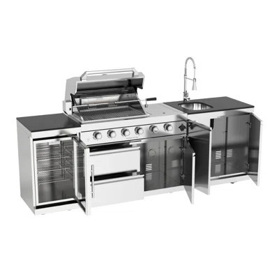 46" 4-Burner 72000 BTU Stainless Steel Outdoor Kitchen Grill Island with Fridge | Wayfair North America
