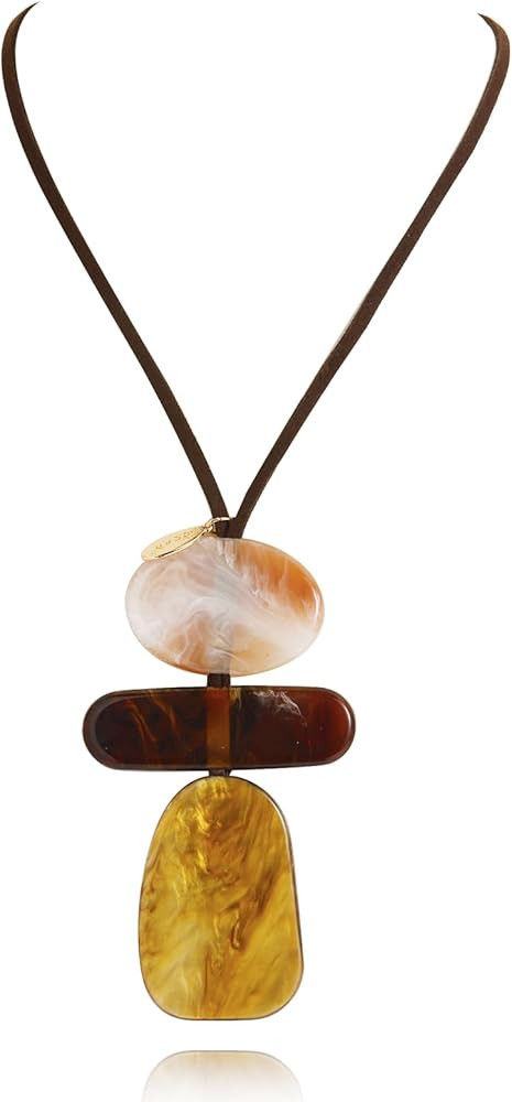 Bocar Long Statement Necklace for Women Bold Modern Geometric Acrylic Pendant Jewelry with Leathe... | Amazon (US)