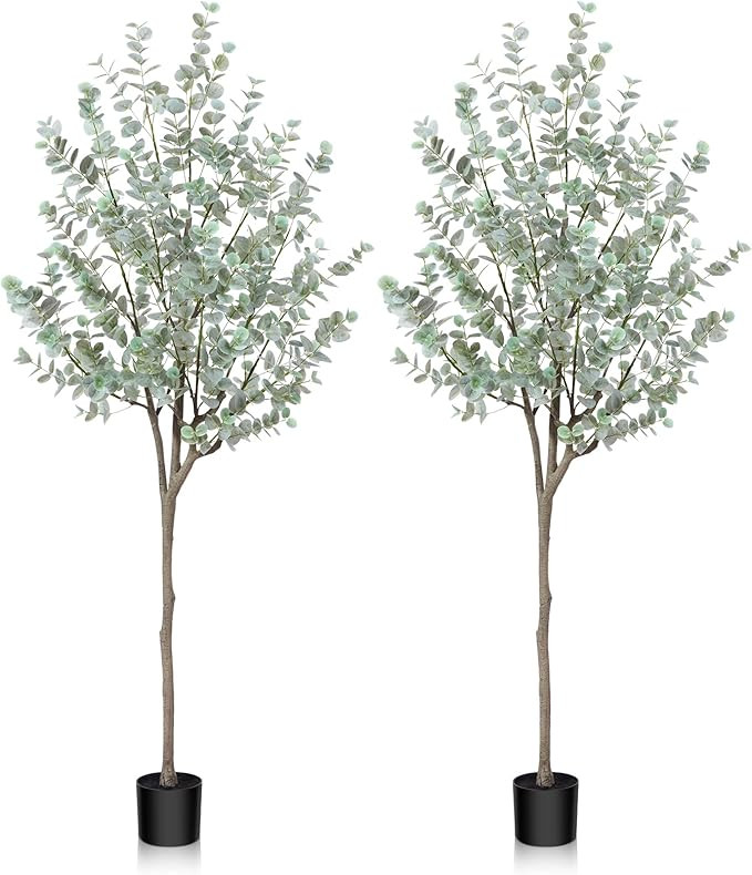 SOGUYI 6ft Artificial Eucalyptus Tree, Fake Eucalyptus Tree with White Silver Dollar Leaves, Silk... | Amazon (US)