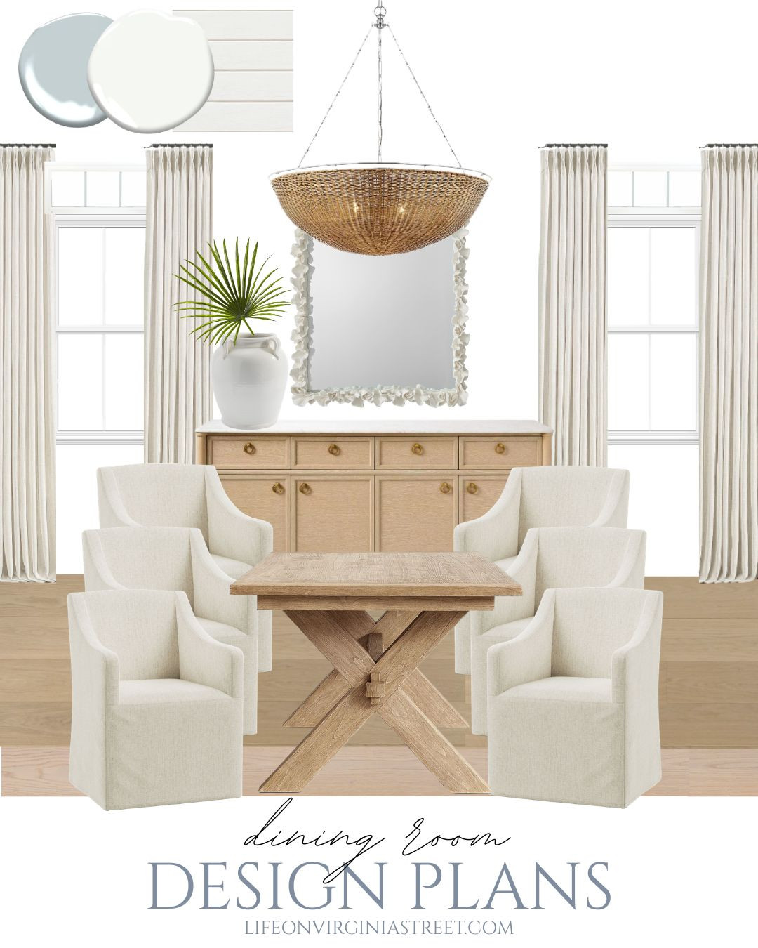 Our classic coastal design plans for our new build dining room! Get all the details here: https://lifeonvirginiastreet.com/classic-coastal-living-room-dining-room-design-plans/ 

 

#LTKSeasonal #LTKHome #LTKSaleAlert