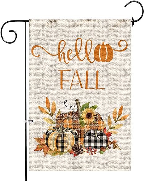 Amazon.com : Hexagram Hello Fall Garden Flag, Vertical Double Sided Burlap Seasonal Autumn Buffal... | Amazon (US)