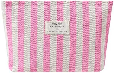 Striped Canvas Makeup Bag with Zipper,Small Travel Washable Organizer Bag with Canvas Lining for ... | Amazon (US)