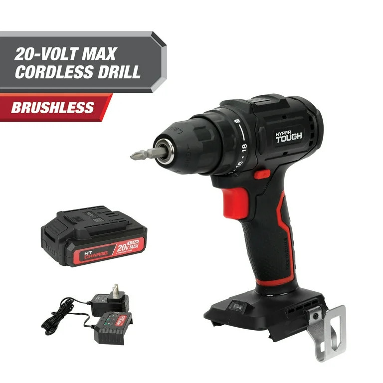 Hyper Tough 20V Max Brushless Cordless Drill Driver with 1.5Ah Lithium-Ion Battery and Charger - ... | Walmart (US)