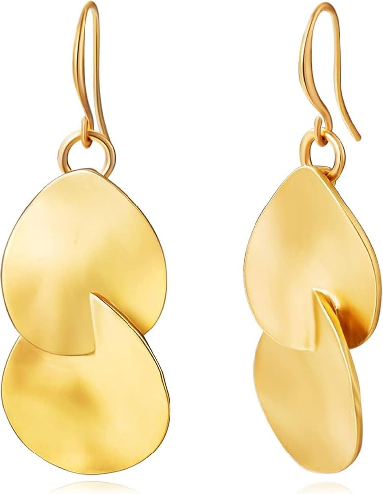 Gold Earrings 14k Gold Plated Hoop Earrings Dainty Pearl hoop Disc Coin Bead Starfish Teardrop Ci... | Amazon (US)