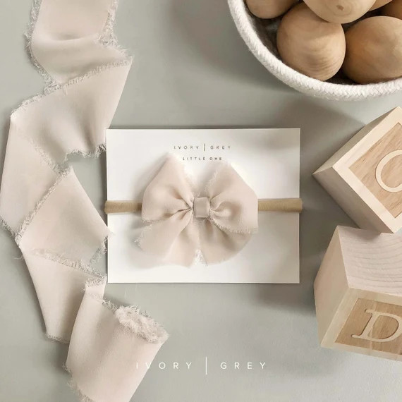 Beige Chiffon Baby Headband | Delicate Fringe Chiffon | Hand Tied Elastic Baby Bow | Baby Toddler... | Etsy (US)