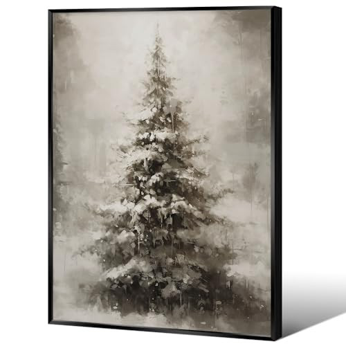 WAYUWGAN Vintage Christmas Canvas Wall Art Pine Tree Botanical Wall Art Prints Poster Winter Scene Forest Landscape Snow Painting Pictures Farmhouse Aesthetics Decor 24x36in Framed | Amazon (US)