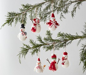 Snowmen Felted Wool Ornaments, Set of 6 | Pottery Barn Kids