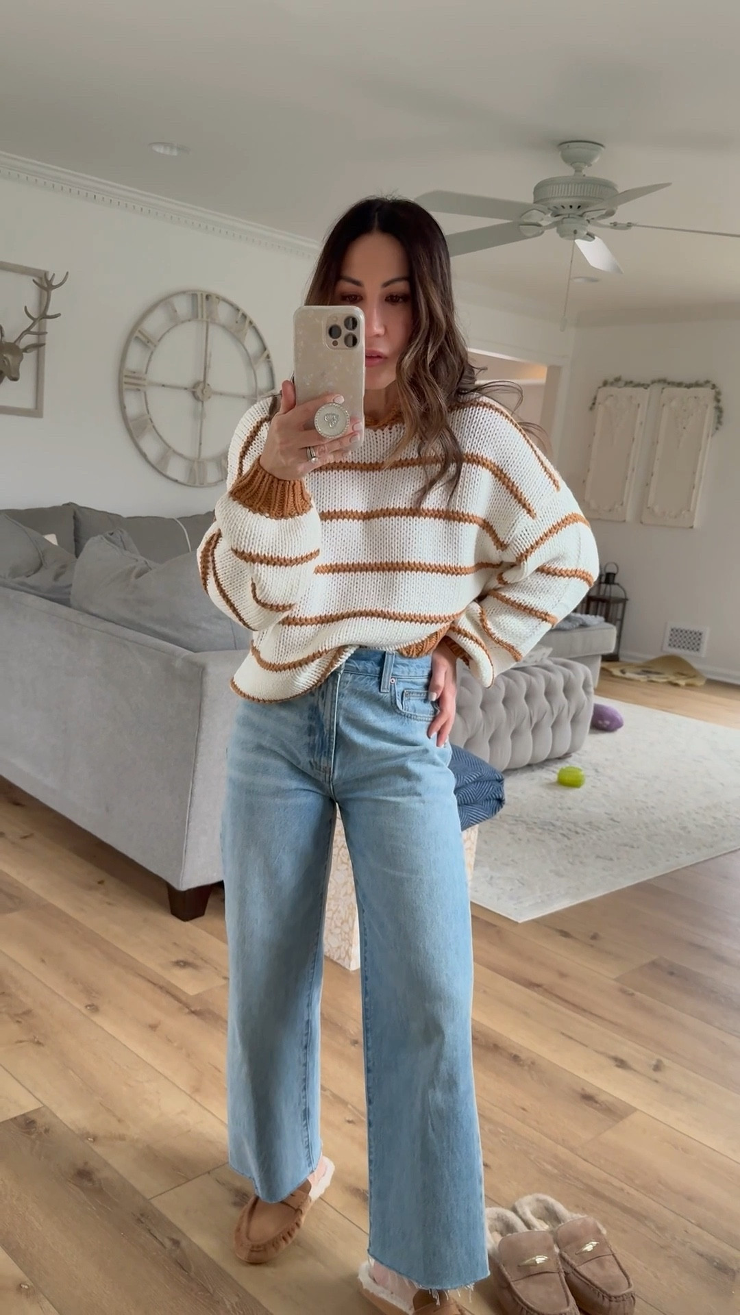 Small striped sweater. Jeans 25. I cut them. Color 7 yrs bleu taboo. Steve Madden Sherpa mules TTS. Dolce vita mules size down a full size.

#LTKSaleAlert #LTKFindsUnder50 #LTKOver40

#LTKOver40 #LTKFindsUnder50