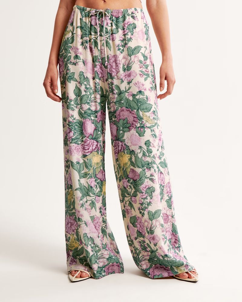 Crinkle Textured Pull-On Palazzo Pant | Abercrombie & Fitch (US)