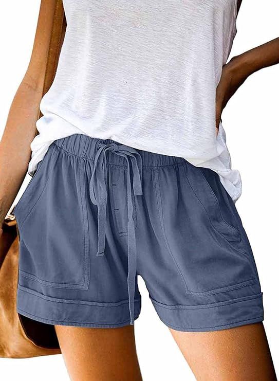 Wielsscca Womens Drawstring Shorts Summer Elastic Waist Casual Lightweight with Pockets | Amazon (US)