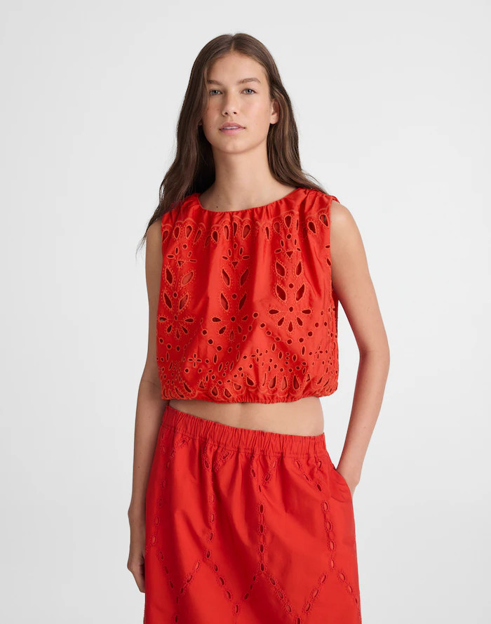 Embroidered Sleeveless Bubble Top in Poplin | Madewell