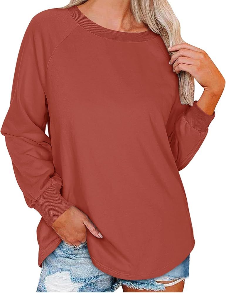 ADREAMLY Women Long Sleeve Crew Neck Shirts Off Shoulder Top Oversized Sweatshirts Pullover | Amazon (US)