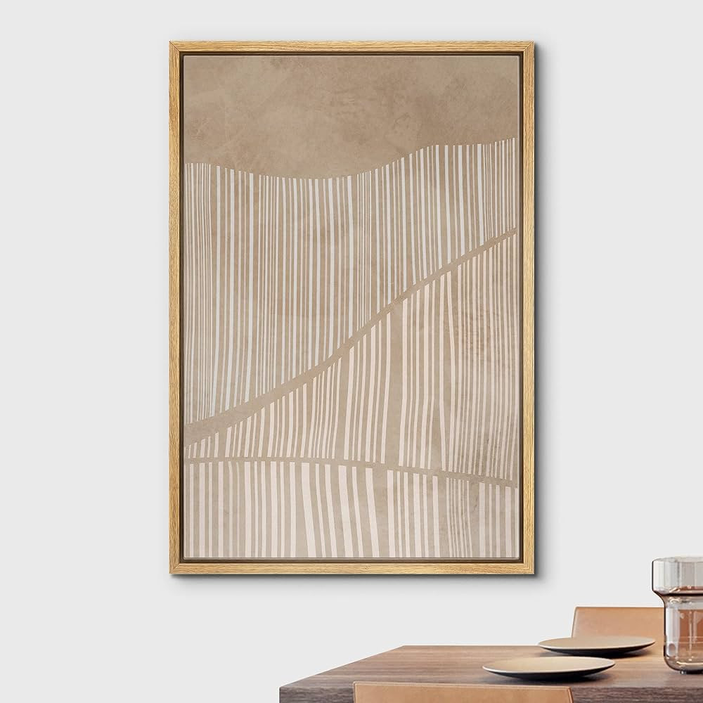 wall26 Framed Canvas Print Wall Art Dark Brown Line Wave Layer Landscape Abstract Shapes Illustratio | Amazon (US)