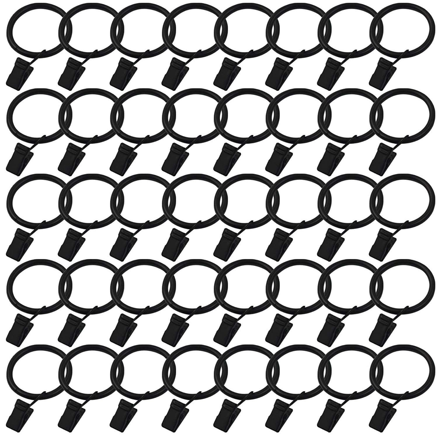 Wideskall 40 Pcs 1.5" inch Curtain Rings with Clips Gloss Black - Ring Support 66 lbs, Strong Cli... | Walmart (US)