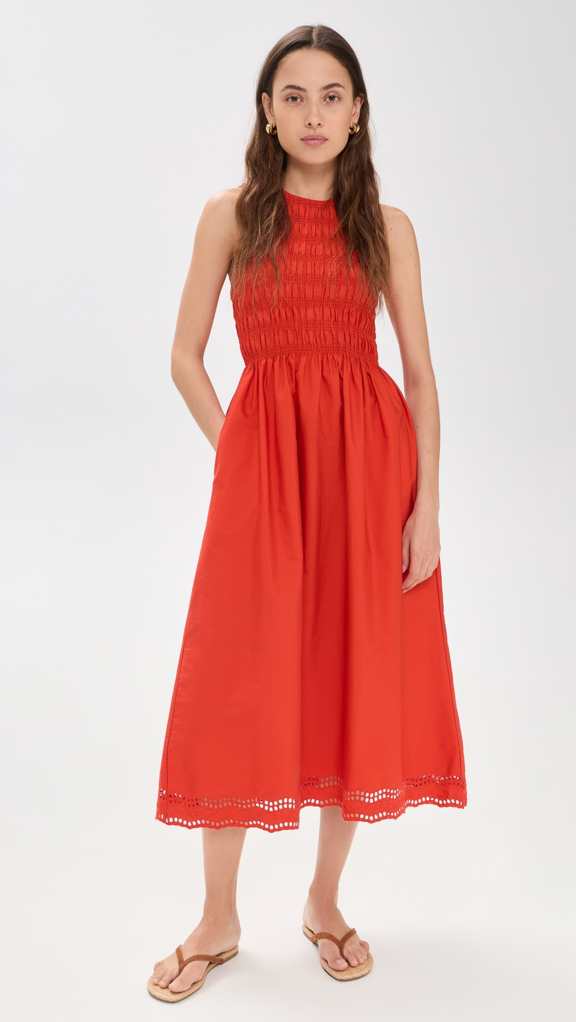The Embroidered Melody Smocked Midi Dress | Shopbop