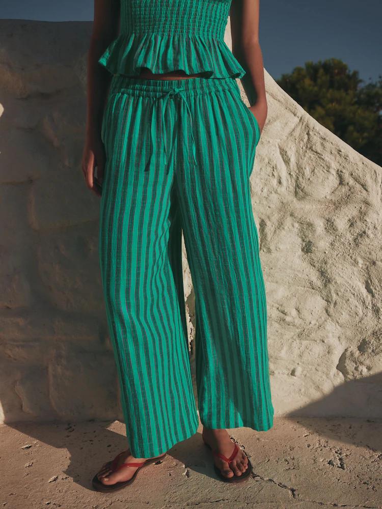 Buy Green Stripe Wide Leg Pull On Trousers from Next Belgium | Next EU