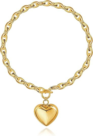 Pealicious Chunky Heart Necklace, Valentine Gold Heart Necklace Statement Chunky Necklaces for Wo... | Amazon (US)