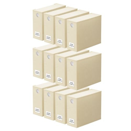 SpaceAid 12 Pack Bed Sheet Organizers and Storage, Foldable Organizer for Linen Closet, Set Folder Keeper With Window XL (Queen & King Size) Bedding Container (Beige) | Amazon (US)