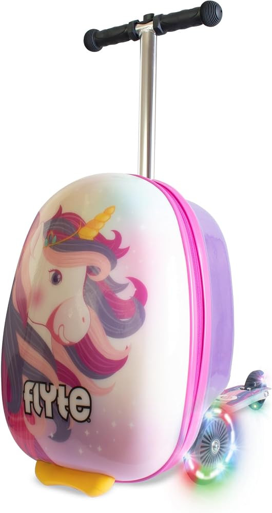 FLYTE Scooter Suitcase Folding Kids Luggage – Luna the Unicorn, 18 Inch Hardshell, Ride On with... | Amazon (US)