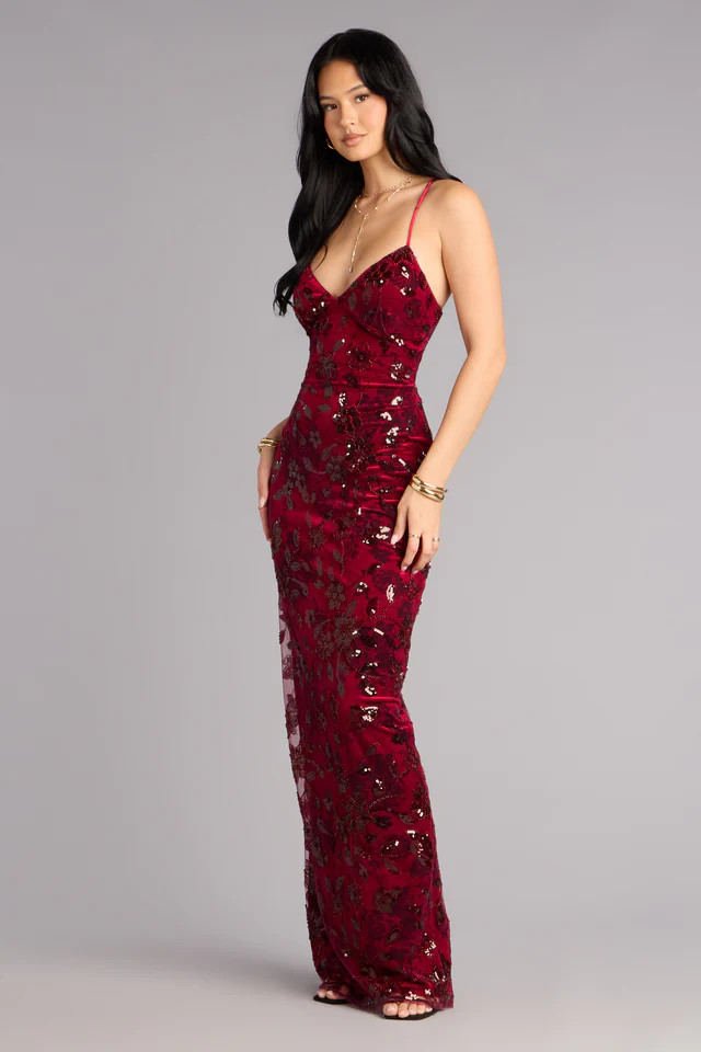 Mollie Sequin Bead Column Formal Dress | Windsor Stores