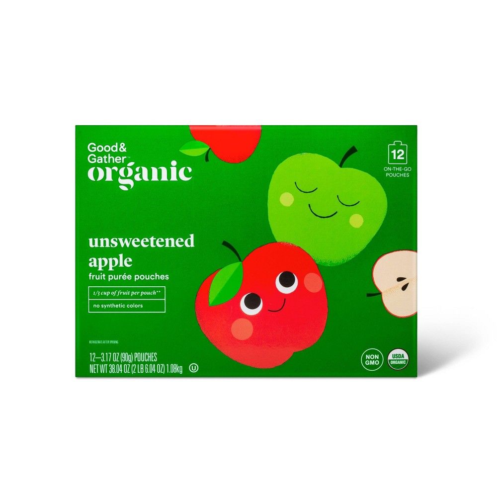 Organic Applesauce Pouches - Unsweetened Apple - 12ct - Good & Gather | Target