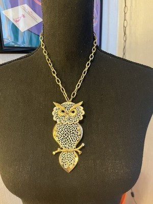 Vintage Gold/White Tone Owl Pendant Necklace | eBay US