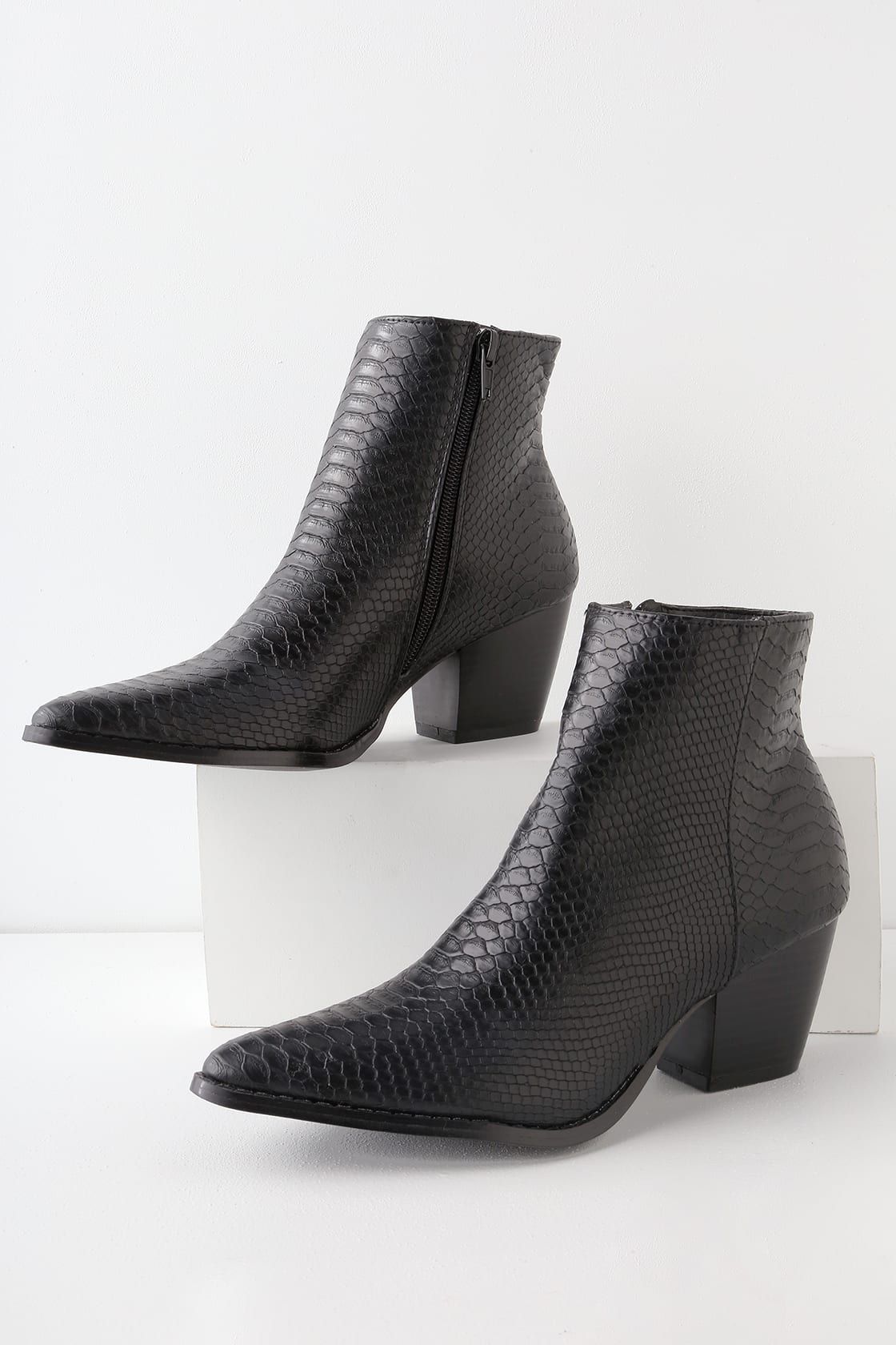 Spirit Black Snake Pointed Toe Ankle Booties | Lulus (US)