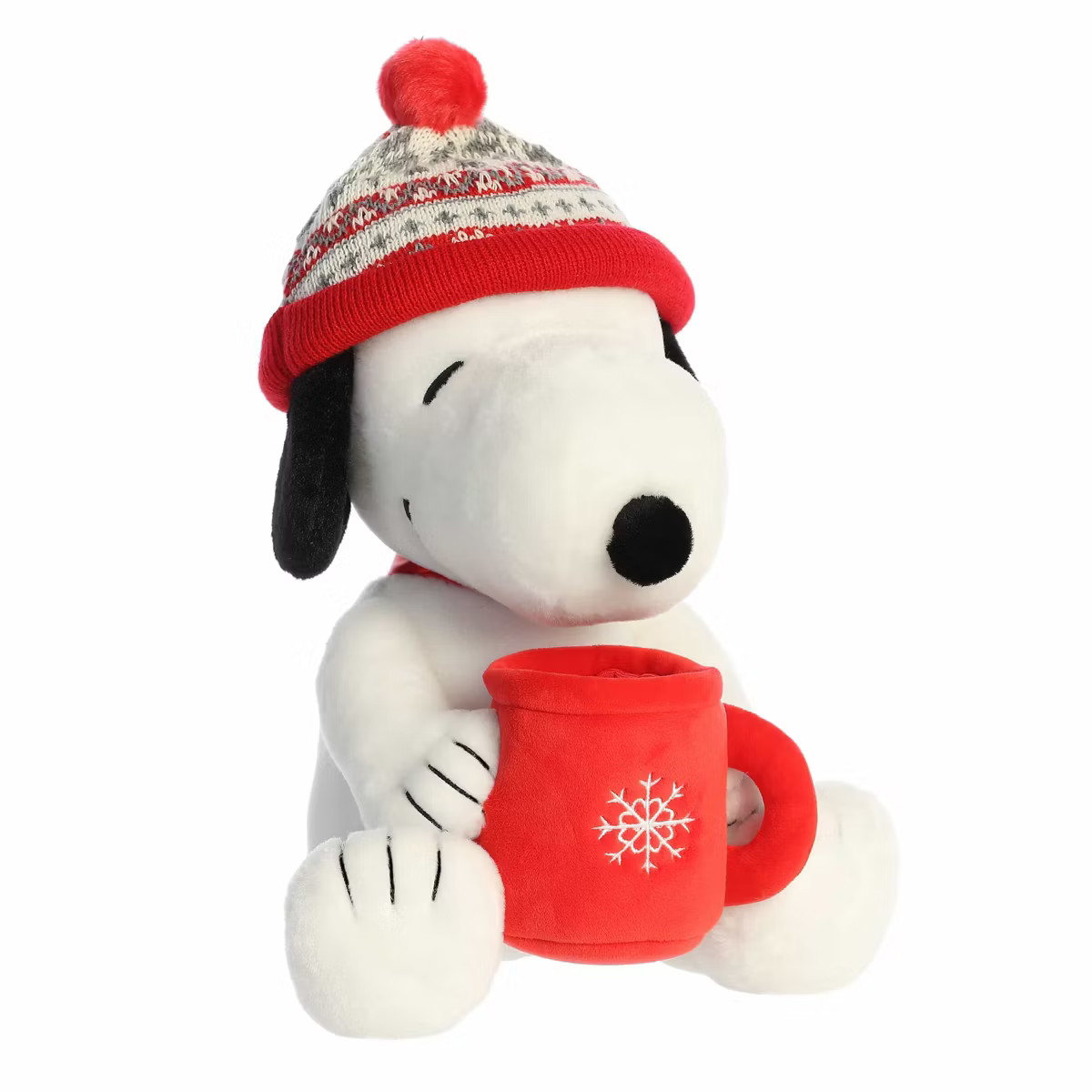 Aurora Medium Winter Hat Snoopy With Mug Peanuts Festive Stuffed Animal White 12" | Target