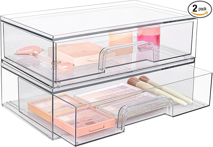 Vtopmart 12''W Clear Stackable Storage Drawers,2 Pack Acrylic Plastic Organizers Bins for Makeup ... | Amazon (US)