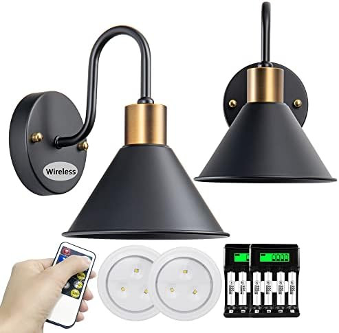 Industrial Battery Operated Wall Sconce Lamps Lighting Fixture with Remote, Black Farmhouse Goose... | Amazon (US)