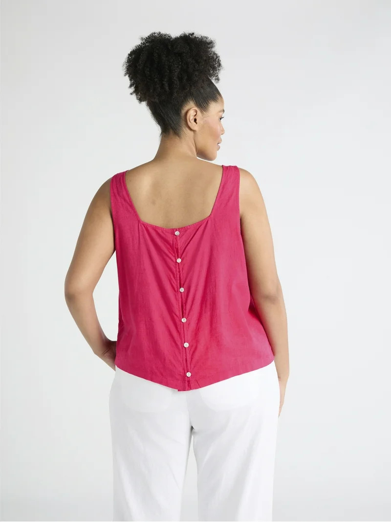 Time and Tru Women's and Women's Plus Linen Blend Tank Top, Sizes XS-4X | Walmart (US)