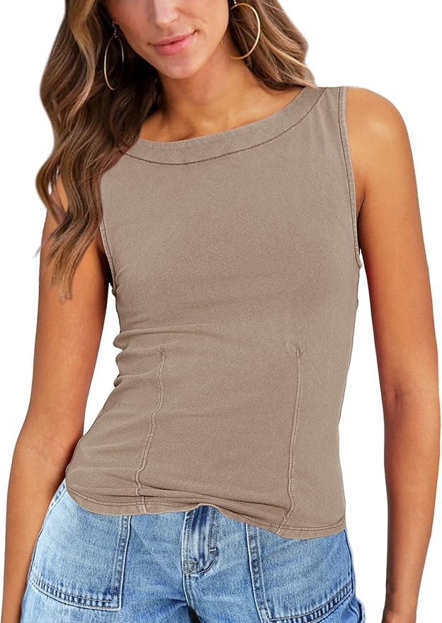 Vivitulip Women's Boat Neck Sleeveless Tank Top Casual Summer Trendy Slim Fit Cami Shirt | Amazon (US)